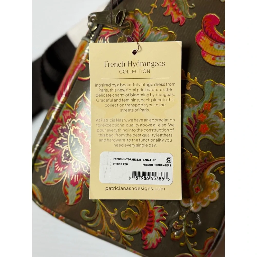 Patricia Nash Annalie Sling Backpack French Hydrangeas Floral Leather Green